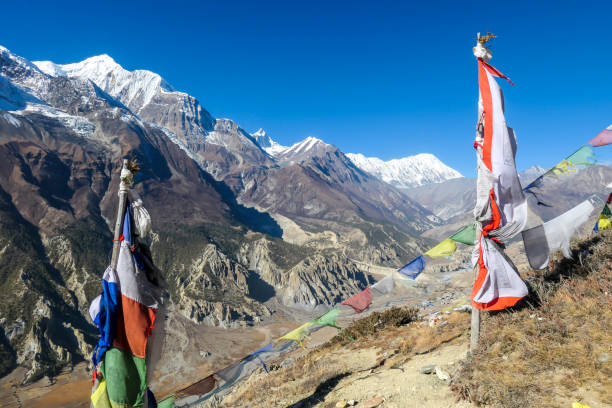 istock Ice Lake - Prayer flags with the view on Annapurna Chain 1220165562