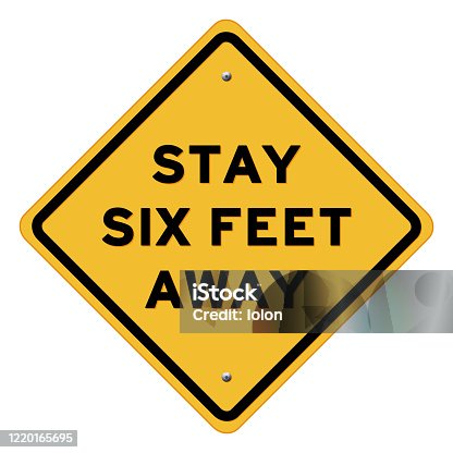 istock Yellow social distancing warning sign on white background 1220165695