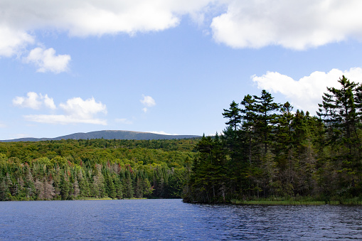 Mount Moosilauke stands in the background of a summer day on Long Pond in Benton, NH.