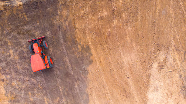 istock The top view of a tractor is working. 1220173549