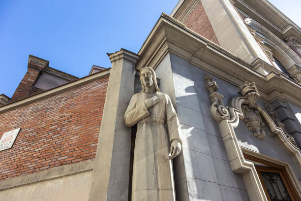 sculpture of jesus on the Basilica of Jesus of Medinaceli facade in Madrid