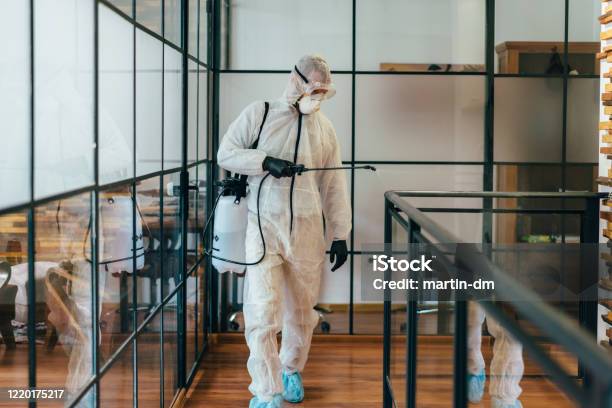 Office Disinfection During Covid19 Pandemic Stock Photo - Download Image Now - Disinfection, Cleaning, Office