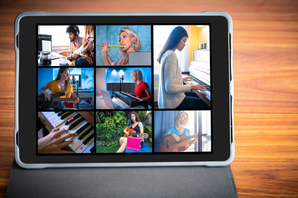 istock Music teleconference concept with tablet PC on wood table 1220176098