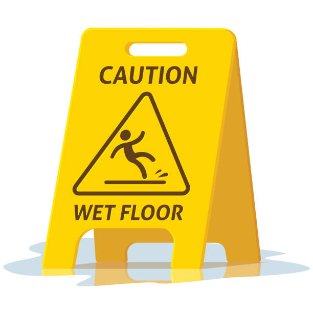 ilustrações, clipart, desenhos animados e ícones de sinal de plástico amarelo cuidado piso molhado - falling accident danger slippery