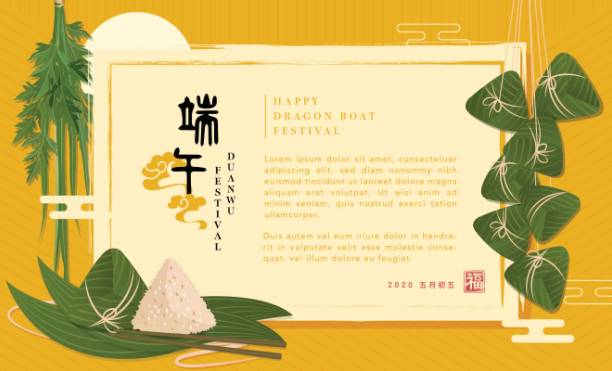 illustrazioni stock, clip art, cartoni animati e icone di tendenza di happy dragon boat festival modello di sfondo cibo tradizionale gnocchi di riso alimentare e calamus assenzio. traduzione cinese: duanwu e benedizione - calamo aromatico