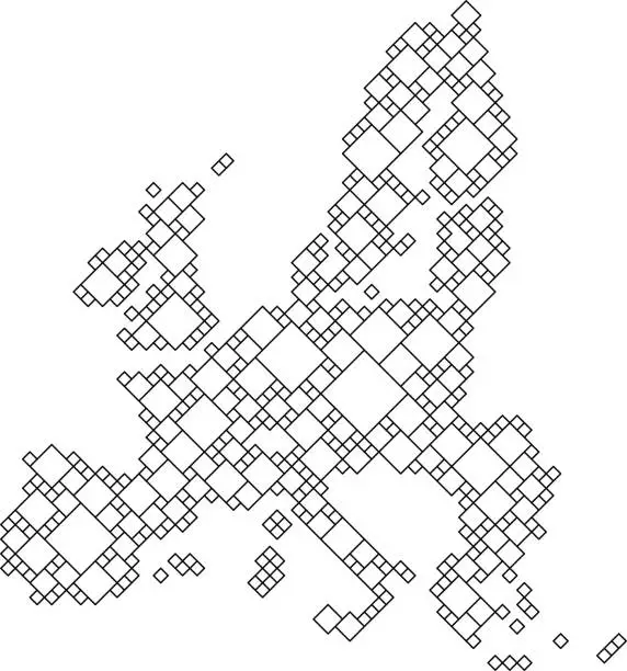 Vector illustration of European Union map from black pattern from a grid of squares of different sizes . Vector illustration.