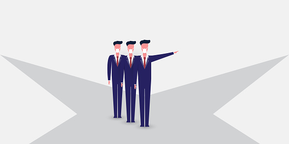 Alternative Ways, Business Decision Design Concept with Businessmen at Road Intersection - Vector Illustration