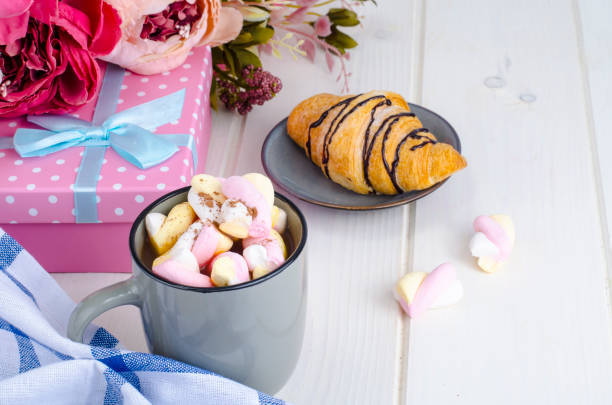 istock Romantic breakfast with marshmallows and croissant 1220186585