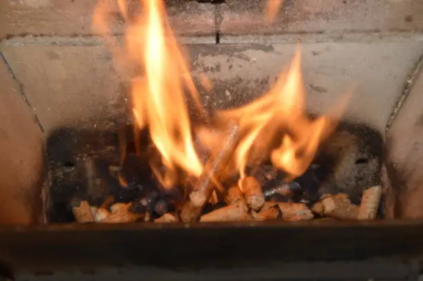 Wood pellets in the fire ( on fire )