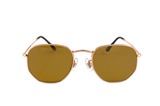 istock Gold Color Square Wrap Around Frames Sunglasses Isolated on White 1220189696