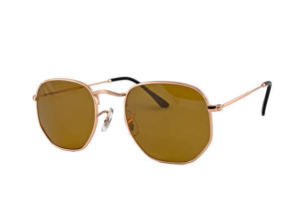 istock Gold Color Square Wrap Around Frames Sunglasses Isolated on White 1220190448
