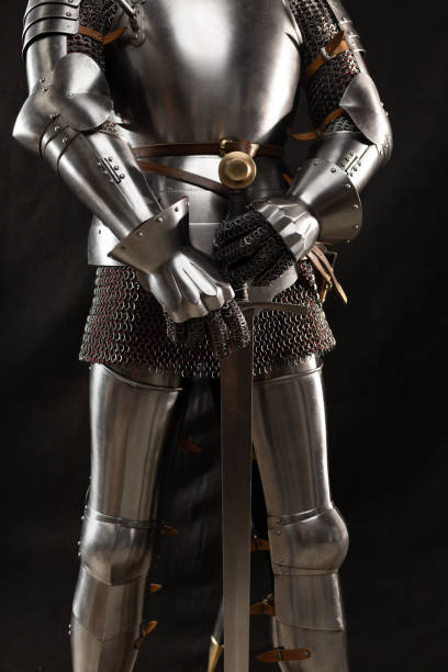 istock Mannequin man with a beard in a helmet and armor of a knight 1220191386