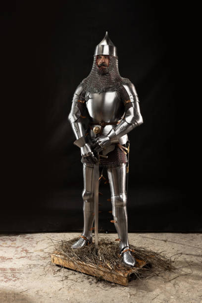 istock Mannequin man with a beard in a helmet and armor of a knight 1220191414
