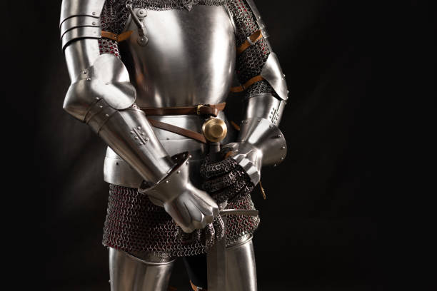 istock Mannequin man with a beard in a helmet and armor of a knight 1220191619