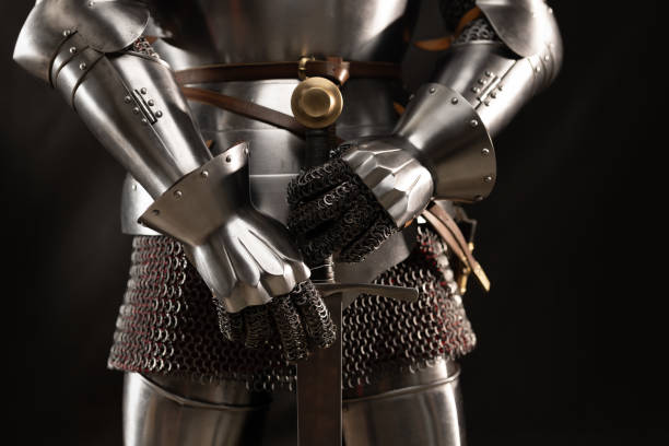 istock Mannequin man with a beard in a helmet and armor of a knight 1220191645