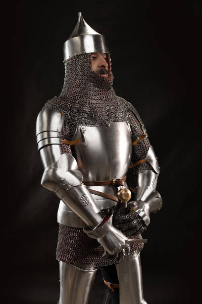 istock Mannequin man with a beard in a helmet and armor of a knight 1220191864