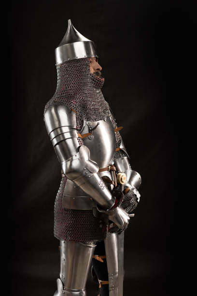 istock Mannequin man with a beard in a helmet and armor of a knight 1220192380