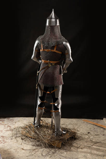 istock Mannequin man with a beard in a helmet and armor of a knight 1220192403