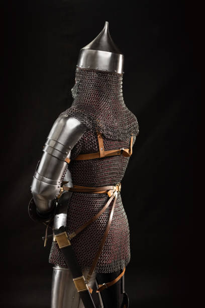 istock Mannequin man with a beard in a helmet and armor of a knight 1220192417