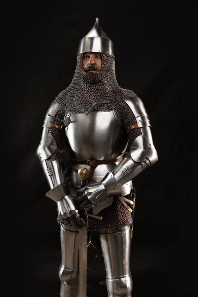 istock Mannequin man with a beard in a helmet and armor of a knight 1220192456
