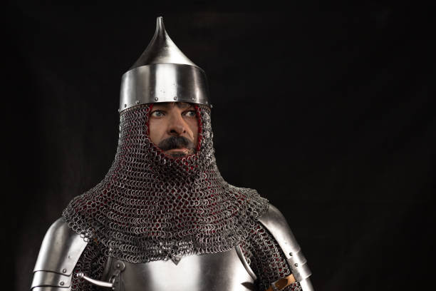 istock Mannequin man with a beard in a helmet and armor of a knight 1220192485