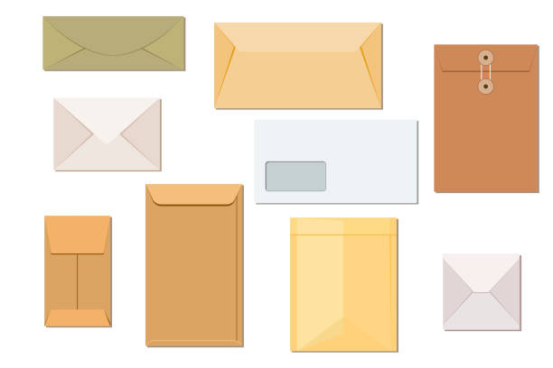 ilustraciones, imágenes clip art, dibujos animados e iconos de stock de plantilla de sobres postales - envelope mail letter multi colored