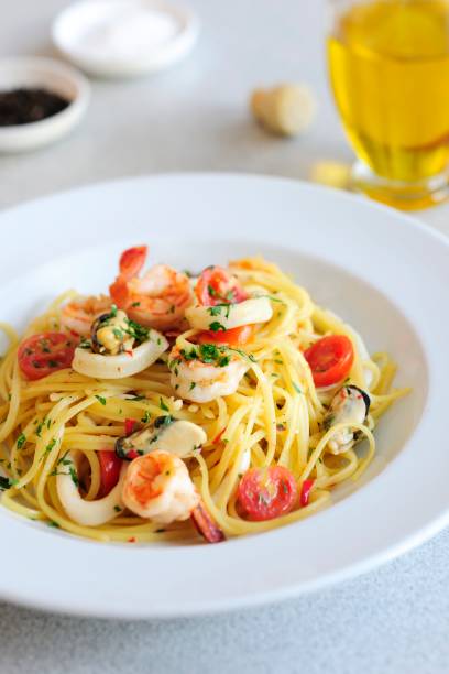 istock Spaghetti with sea food on the plate - Close up 1220195839