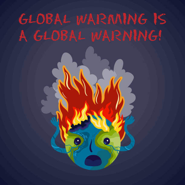 illustrazioni stock, clip art, cartoni animati e icone di tendenza di il riscaldamento globale è un avvertimento globale. poster vettoriale ecologico. - global warming earth globe warming up