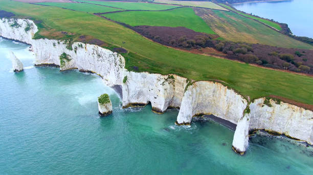 istock Spectacular aerial view over Old Harry Rocks in England 1220197929