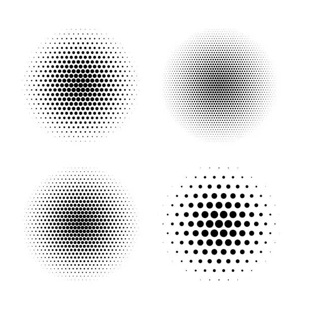 Vector illustration of Halftone radial set isolated on white background