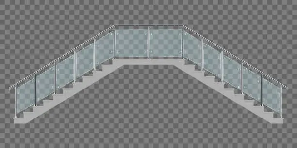 Vector illustration of Stairs with glass railing vector illustration isolated on transparent background