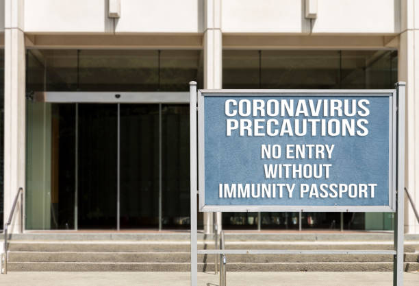 istock Concept of notice outside office restricting access to workers with immunity to virus 1220200950