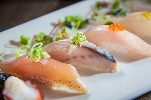 Sushi Combo: octopus, yellow tail, albacore, mackerel