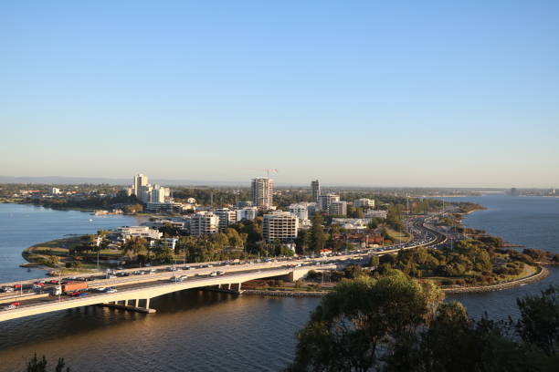 Freeway around Perth City at Swan River, Western Australia