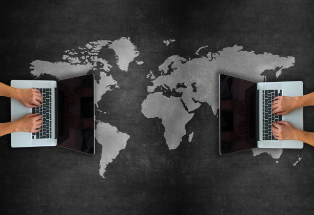 istock Global Business Concept With Laptop On Blackboard 1220204573