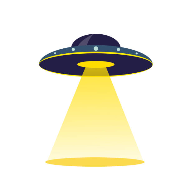 illustrazioni stock, clip art, cartoni animati e icone di tendenza di ufo con riflettori sullo sfondo bianco. illustrazione vettoriale. - alien mystery space military invasion