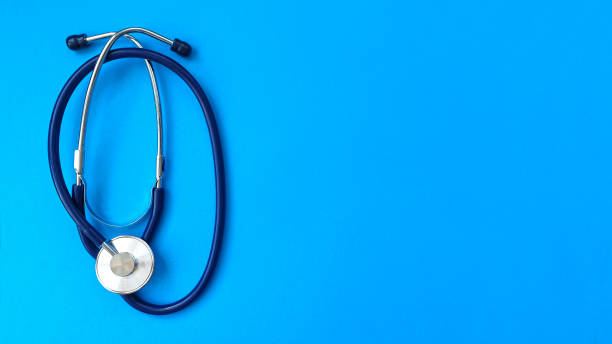 istock Medical stethoscope on a blue background 1220206091