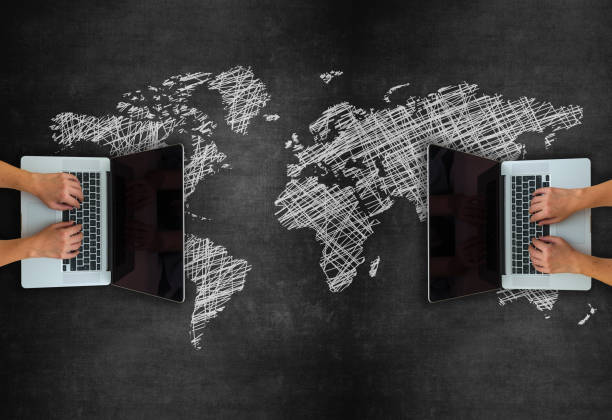 istock Global Business Concept With Laptop On Blackboard 1220206525