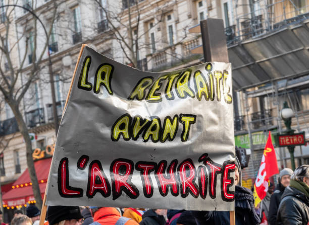 Protest against the french retirement pension reform in Paris stock photo