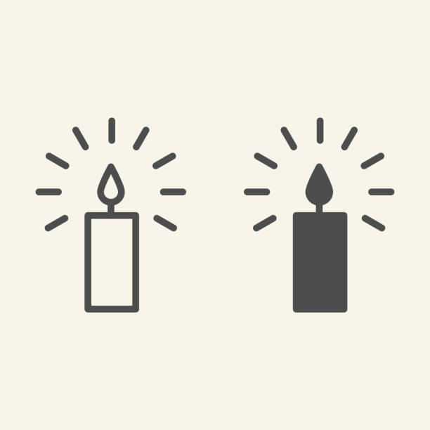 Candle line and solid icon. Holiday wax candle with lightning outline style pictogram on white background. New Year or Christmas signs for mobile concept and web design. Vector graphics. Candle line and solid icon. Holiday wax candle with lightning outline style pictogram on white background. New Year or Christmas signs for mobile concept and web design. Vector graphics kerosene fuel stock illustrations