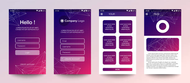 istock Design of mobile app, UI, UX, GUI. Set of user registration screens with login and password input, account sign in, sign up, home page. Modern Style. Minimal Application. UI Design Template. Interface 1220210513