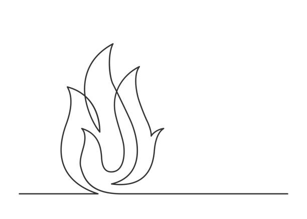 fire one line Continuous line drawing of fire on white background. Vector illustration appliance fire stock illustrations