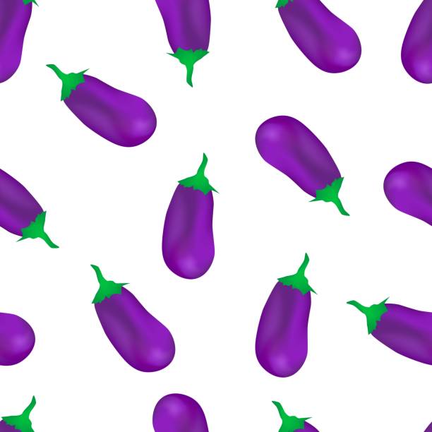 ナスシームレスパターン。ベクトルの図 - eggplant food purple backgrounds点のイラスト素材／クリップアート素材／マンガ素材／アイコン素材