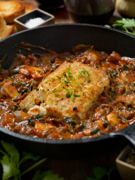 istock Breaded, Pan Fried Feta Cheese in a Tomato and Spinach Sauce 1220215668