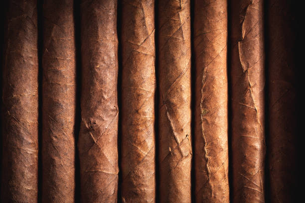 istock Top view of cigars in rustic box as background 1220218716