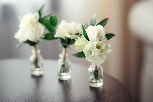 istock Roses in glass bottles. Wedding decor. 1220221046