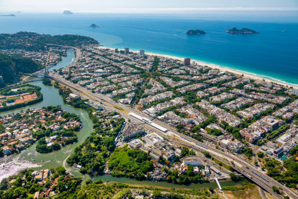 barra da tijuca district in rio de janeiro - rio de janeiro panoramic skyline scenics imagens e fotografias de stock