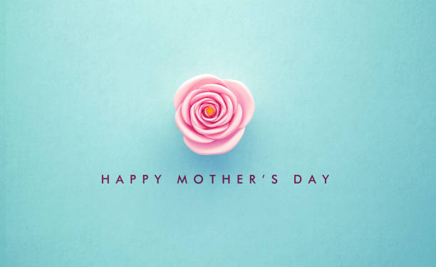 Rosa Rose und Happy Mother's Day Botschaft über türkisfarbenem Hintergrund. Horizontale Komposition mit Kopierraum. Happy Mother's Day Konzept.