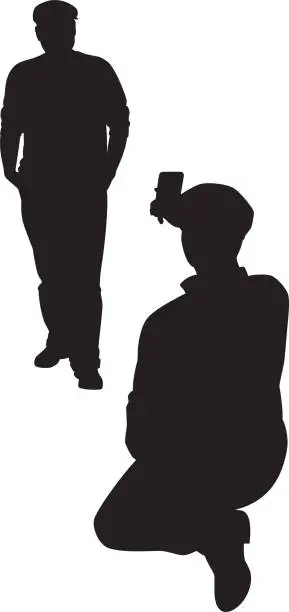 Vector illustration of Man Posing for Picture Silhouette