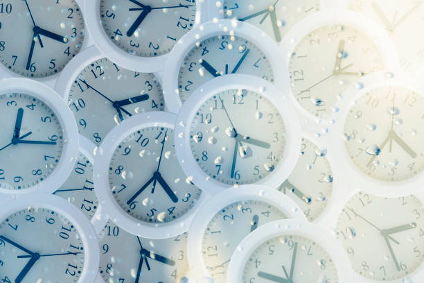 istock Background of clocks with water drops 1220222505